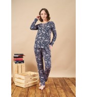 PJS 21805 Kadın Patlı Desenli Cepli Pijama Takım