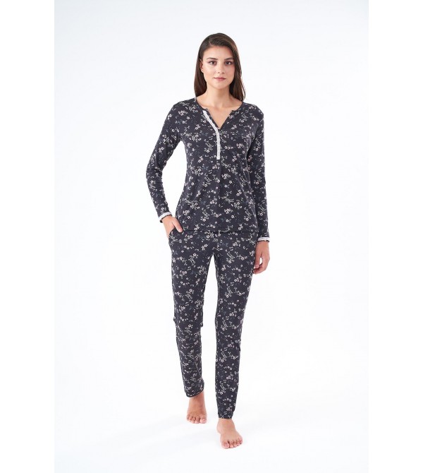 PJS Kadın Dantel Detaylı Pijama Takım 22406