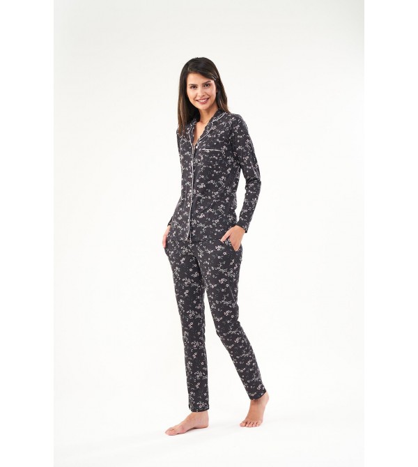 PJS Kadın Düğmeli Emprime Pijama Takım 22404