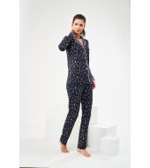 PJS Kadın Düğmeli Emprime Pijama Takım 22414