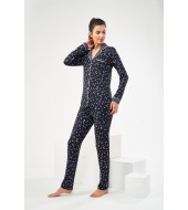 PJS Kadın Düğmeli Emprime Pijama Takım 22414