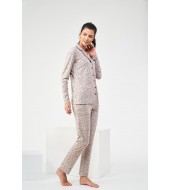 PJS Kadın Düğmeli Emprime Pijama Takım 22423