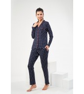 PJS Kadın Puanlı Düğmeli Pijama Takım 22445