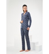 PJS Kadın Emprime Düğmeli Pijama Takım 22446