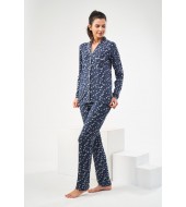 PJS Kadın Emprime Düğmeli Pijama Takım 22446