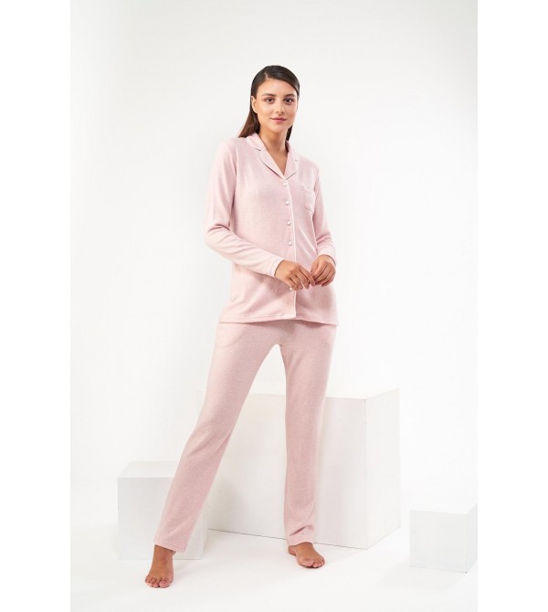 PJS Kadın Düğmeli Pijama Takım 22449