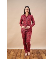 PJS 21826 Kadın Desenli Düğmeli Pijama Takım