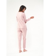 PJS Kadın Üst Baskılı Sıfır Yaka Pijama Takım 22402